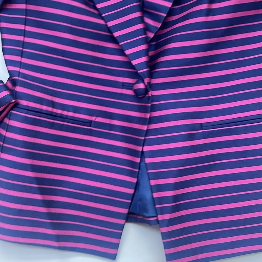 Talbots Grace Fit Pink Navy  Stripe Doupioni Silk Blend Blazer